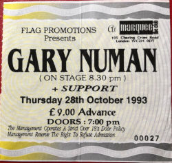 London Marquee Ticket 1993 Gary Numan
